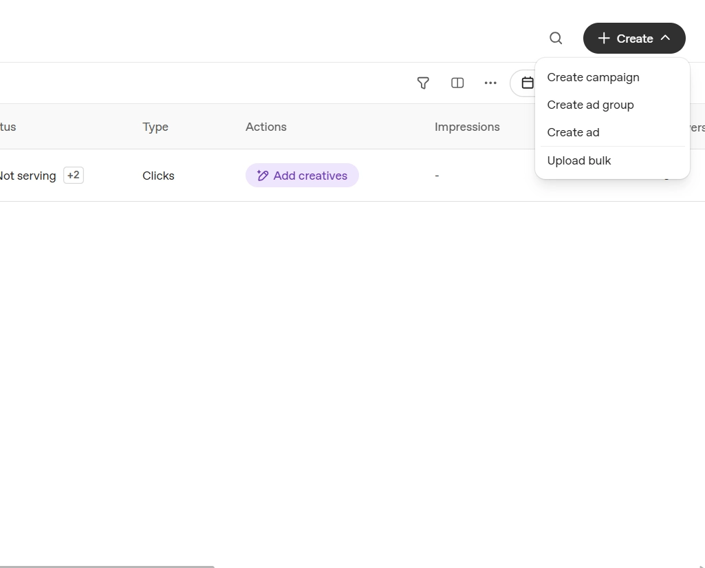 ChatGPT Ads Manager campaign setup with objective, budget, dates and targeting options.